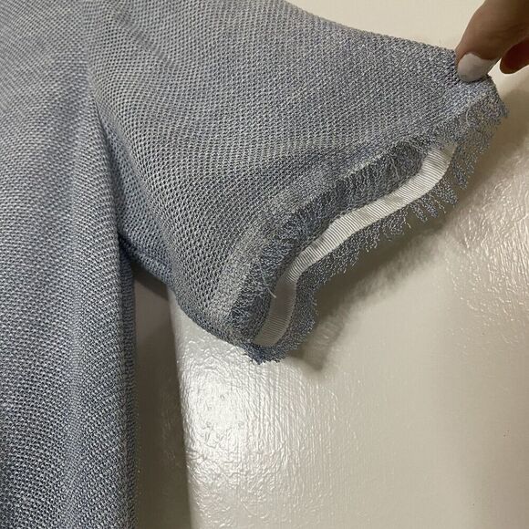 AYR Blue white mesh Short sleeve frayed hem shift dress size Large - Picture 6 of 8